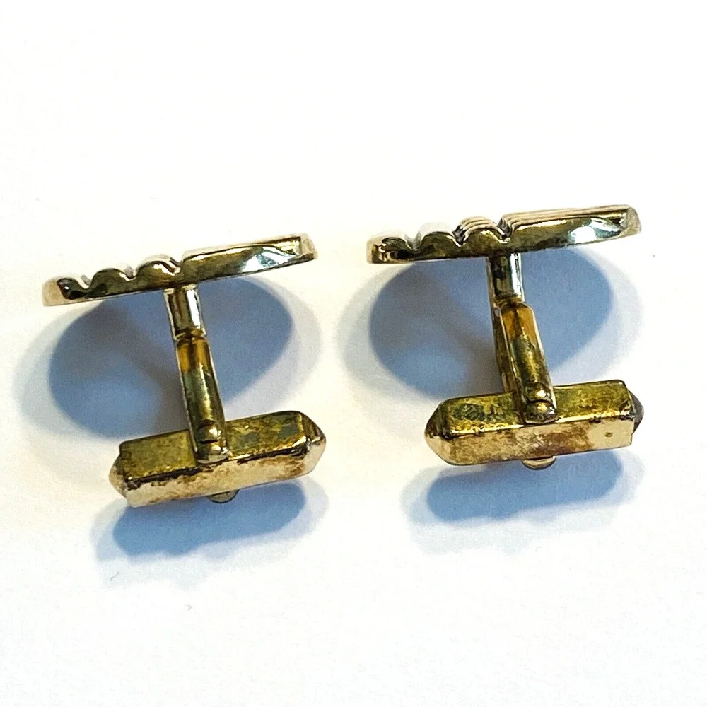 Vintage Mid Century Cufflinks Goldtone & Black Brutalist Geometric Signed SWANK